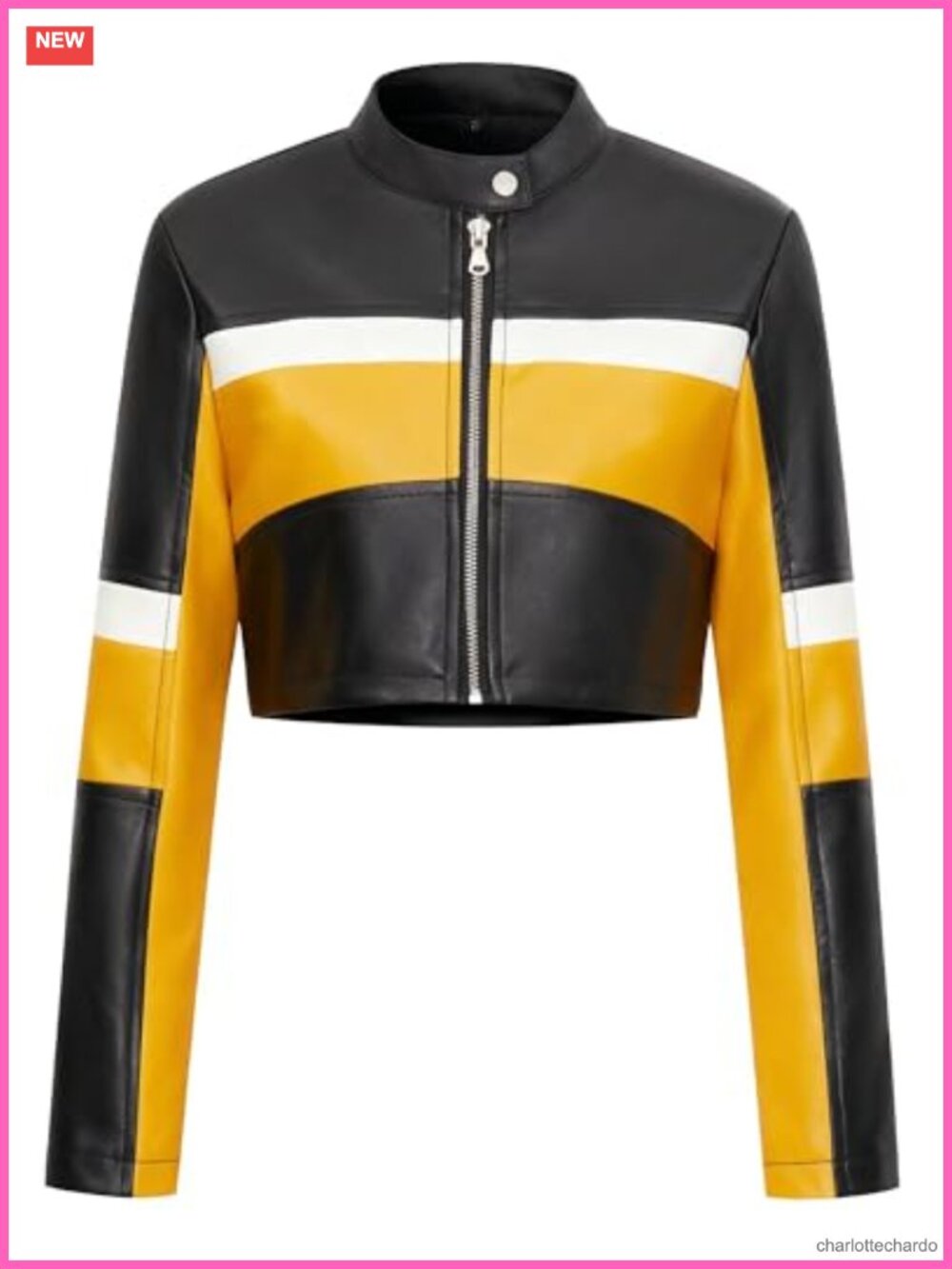 Faux Leather Cropped Moto Jacket Slim Fit Zip Long Sleeve Streetwear